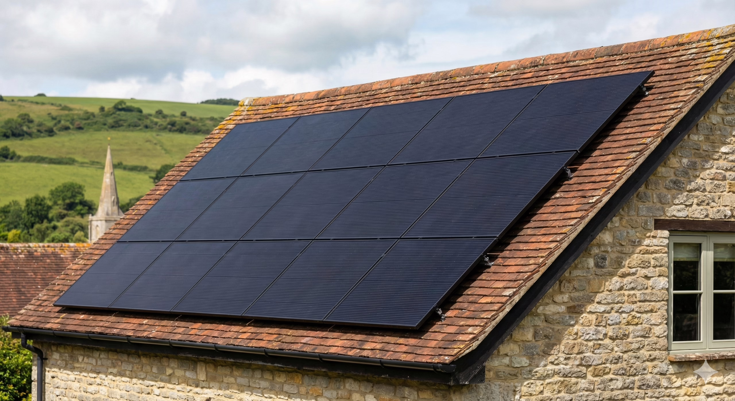 Solar Installers Near Me: The Definitive Local Guide (Hampshire & Dorset) | Starks Solar 1 All-black solar panels on a rural cottage roof in Dorset